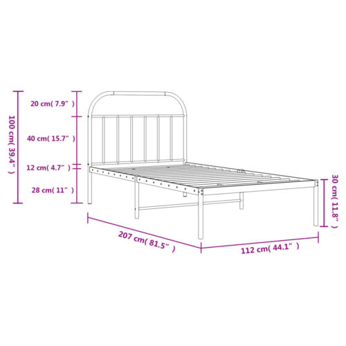 Metal Bed Frame with Headboard Black 107x203cm King Single - Image 10