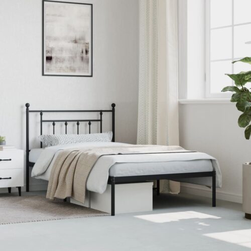 Metal Bed Frame with Headboard Black 107x203cm King Single - Image 3