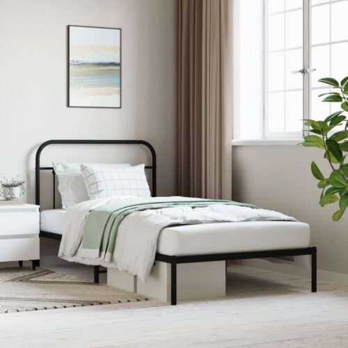 Metal Bed Frame with Headboard Black 107x203cm King Single