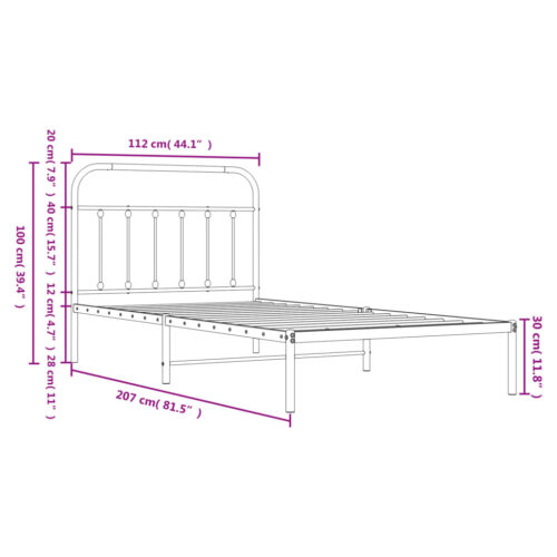 Metal Bed Frame with Headboard Black 107x203cm King Single - Image 9