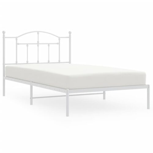 Metal Bed Frame with Headboard White 107x203cm King Single - Image 2