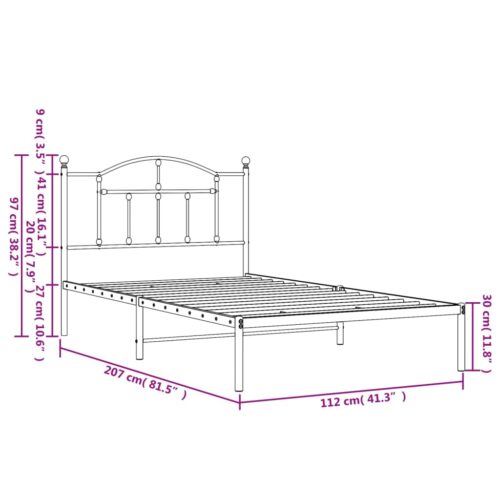 Metal Bed Frame with Headboard White 107x203cm King Single - Image 9