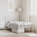 Metal Bed Frame with Footboard White 107x203cm King Single
