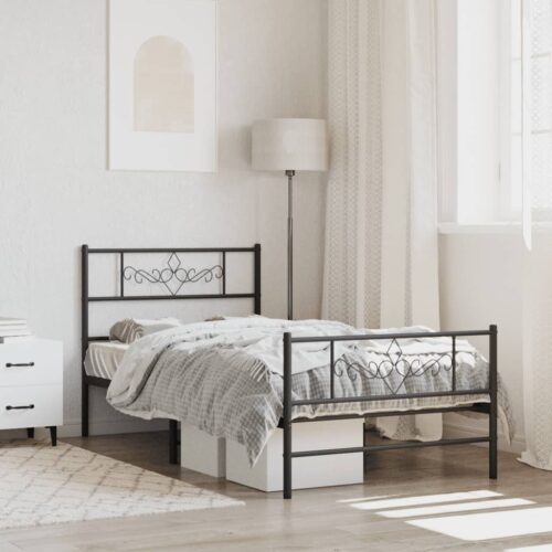 Metal Bed Frame with Footboard Black 107x203cm King Single