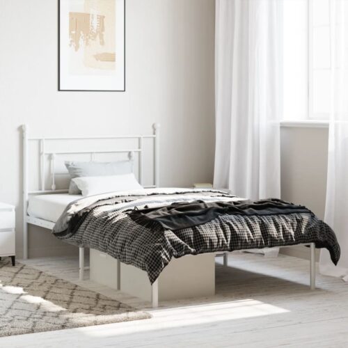 Metal Bed Frame with Headboard White 107x203cm King Single