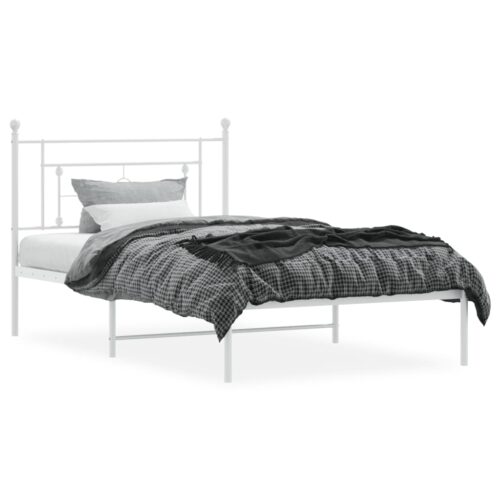Metal Bed Frame with Headboard White 107x203cm King Single - Image 3