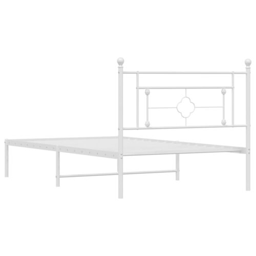 Metal Bed Frame with Headboard White 107x203cm King Single - Image 7