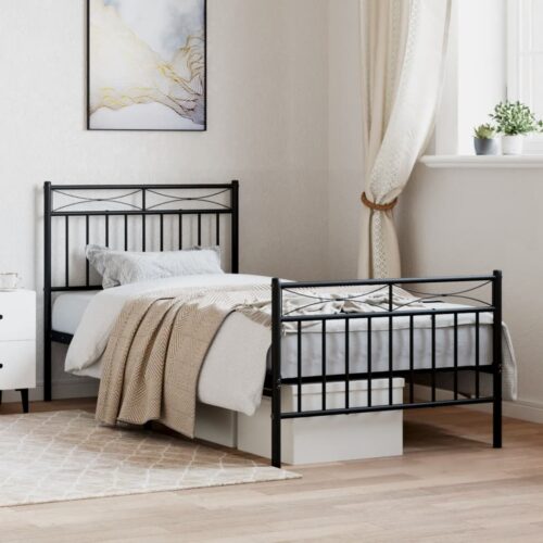 Metal Bed Frame with Footboard Black 90x190cm