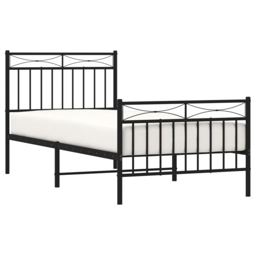 Metal Bed Frame with Footboard Black 90x190cm - Image 3