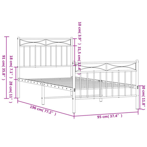 Metal Bed Frame with Footboard Black 90x190cm - Image 9