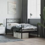 Metal Bed Frame with Footboard Black 107x203cm King Single