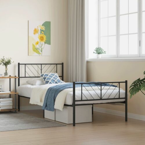 Metal Bed Frame with Footboard Black 107x203cm King Single