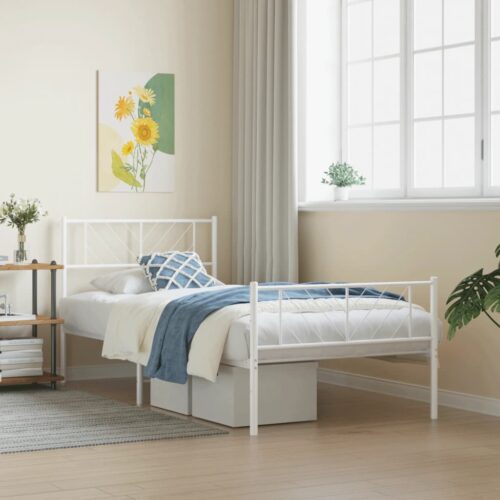 Metal Bed Frame with Footboard White 107x203cm King Single