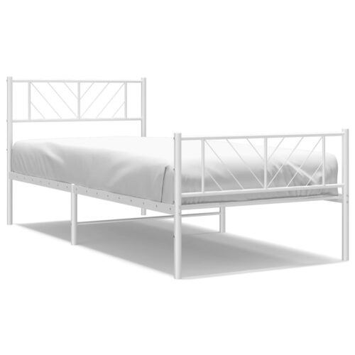 Metal Bed Frame with Footboard White 107x203cm King Single - Image 2