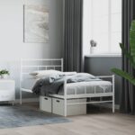 Metal Bed Frame with Footboard White 107x203cm King Single