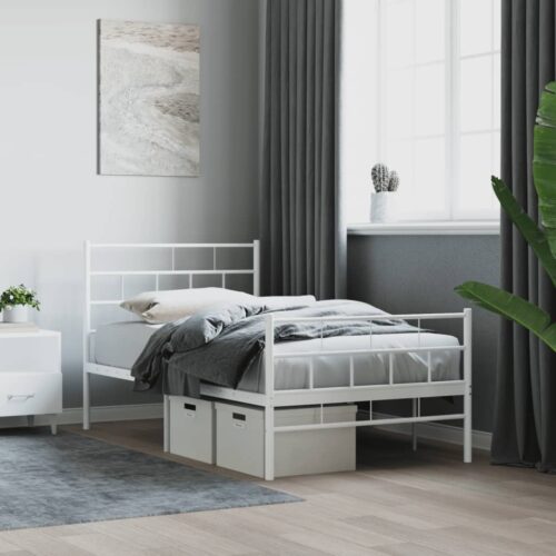 Metal Bed Frame with Footboard White 107x203cm King Single