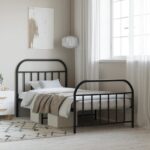 Metal Bed Frame with Footboard Black 107x203cm King Single