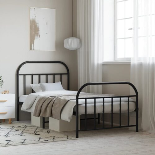 Metal Bed Frame with Footboard Black 107x203cm King Single