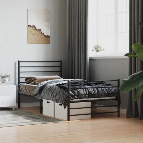 Metal Bed Frame with Footboard Black 107x203cm King Single - Image 3