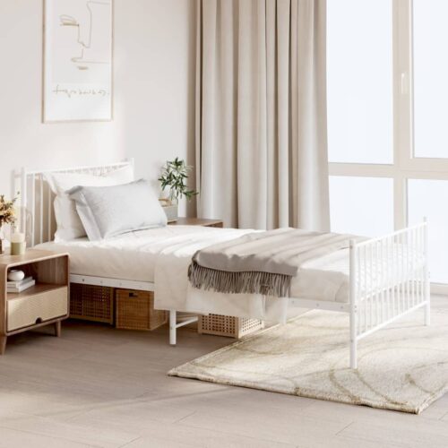 Metal Bed Frame with Footboard White 107x203cm King Single