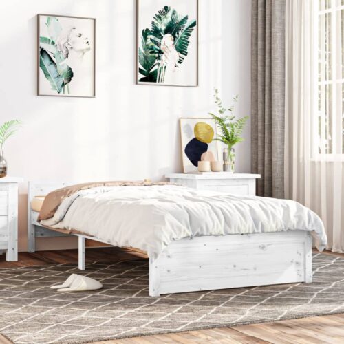 Bed Frame White Solid Wood 90x190cm