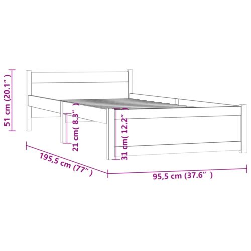 Bed Frame White Solid Wood 90x190cm - Image 9