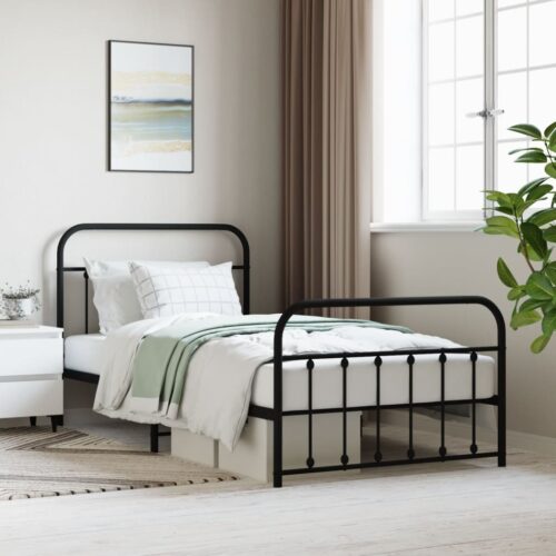 Metal Bed Frame with Footboard Black 107x203cm King Single