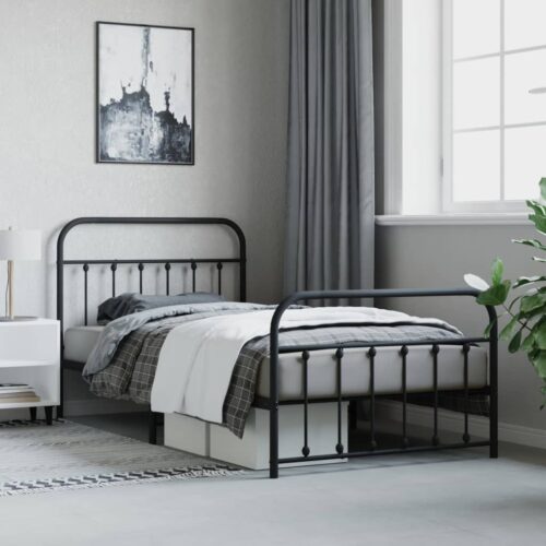 Metal Bed Frame with Footboard Black 107x203cm King Single - Image 4