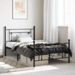 Metal Bed Frame with Footboard Black 107x203cm King Single