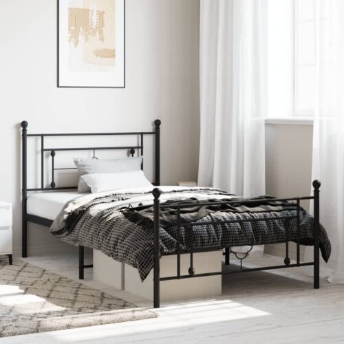 Metal Bed Frame with Footboard Black 107x203cm King Single