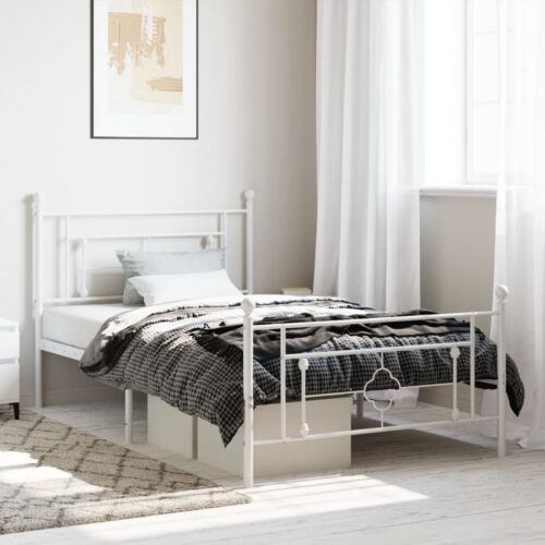 Metal Bed Frame with Footboard White 107x203cm King Single