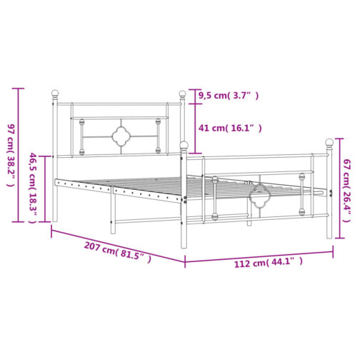 Metal Bed Frame with Footboard White 107x203cm King Single - Image 11
