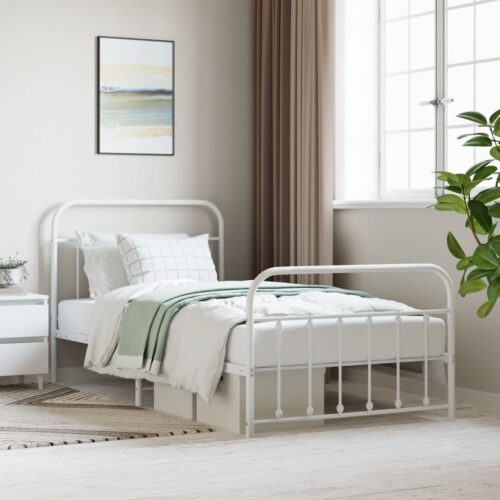 Metal Bed Frame with Footboard White 107x203cm King Single