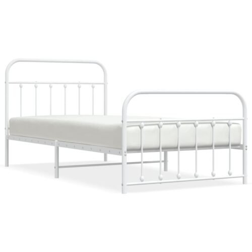 Metal Bed Frame with Footboard White 107x203cm King Single - Image 2