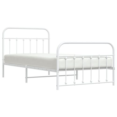 Metal Bed Frame with Footboard White 107x203cm King Single - Image 3