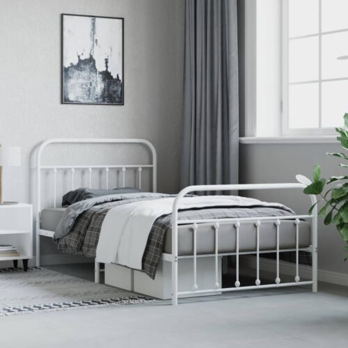 Metal Bed Frame with Footboard White 107x203cm King Single - Image 4