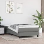 Box Spring Bed Dark Grey King Single Size Fabric