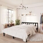 Bed Frame Black Solid Wood 135x190cm