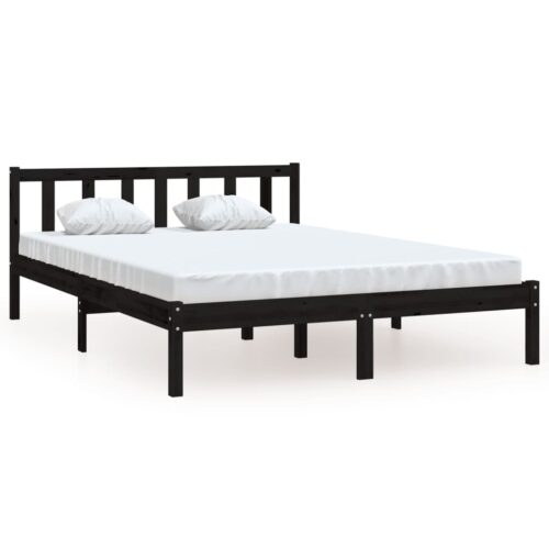 Bed Frame Black Solid Wood 135x190cm - Image 2