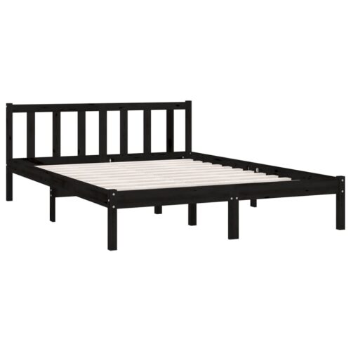 Bed Frame Black Solid Wood 135x190cm - Image 3