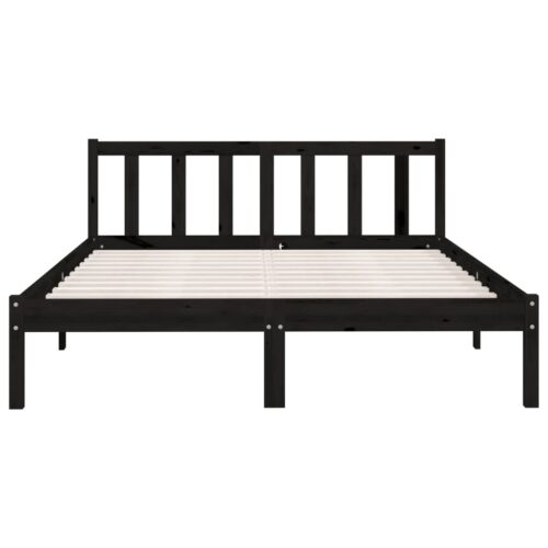 Bed Frame Black Solid Wood 135x190cm - Image 4