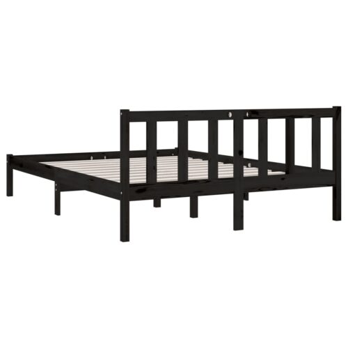 Bed Frame Black Solid Wood 135x190cm - Image 6