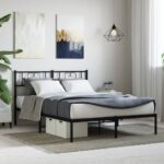 Metal Bed Frame with Headboard Black 150x200cm