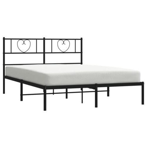 Metal Bed Frame with Headboard Black 150x200cm - Image 3
