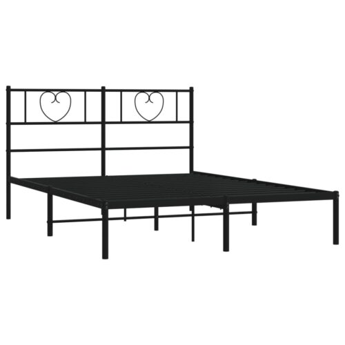 Metal Bed Frame with Headboard Black 150x200cm - Image 4