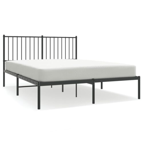 Metal Bed Frame with Headboard Black 135x190cm - Image 2