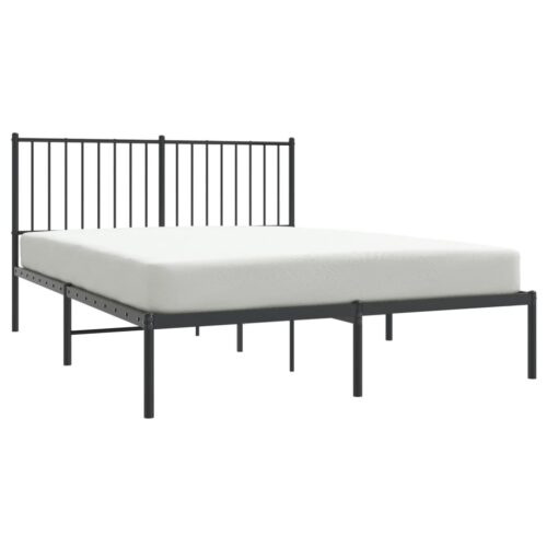 Metal Bed Frame with Headboard Black 135x190cm - Image 3