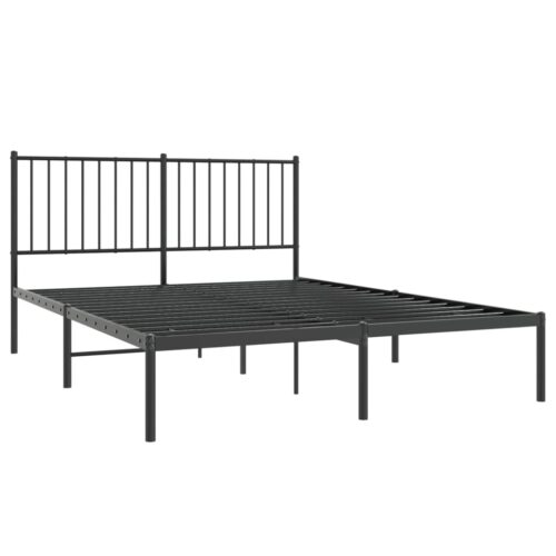 Metal Bed Frame with Headboard Black 135x190cm - Image 4