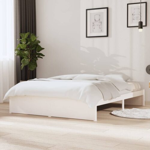 Bed Frame White Solid Wood 135x190cm