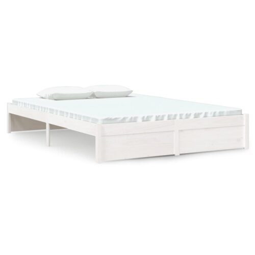 Bed Frame White Solid Wood 135x190cm - Image 2
